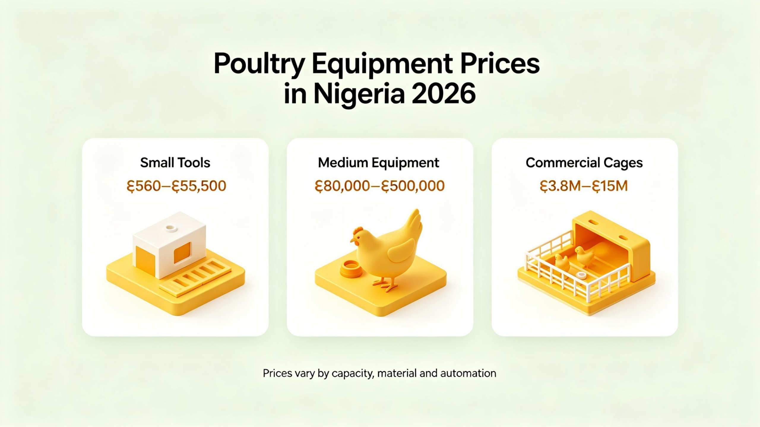 2026 poultry equipment price list for small, medium and commercial chicken farms in Nigeria