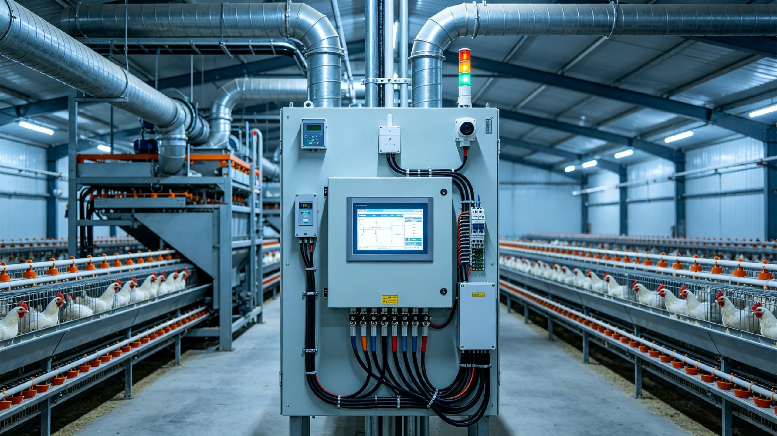 Automatic poultry farm control panel and climate control system for commercial poultry farming