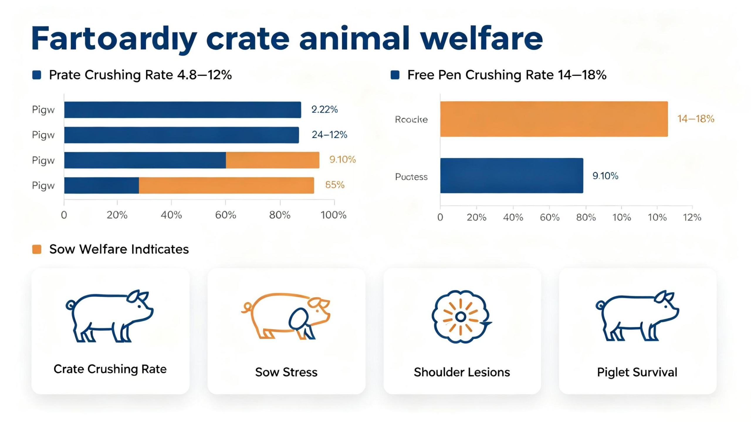 Infografik zu den Sterblichkeitsraten durch Quetschungen bei Ferkeln und zum Stresslevel der Sauen bei Abferkelboxen im Vergleich zu freien Abferkelbuchten