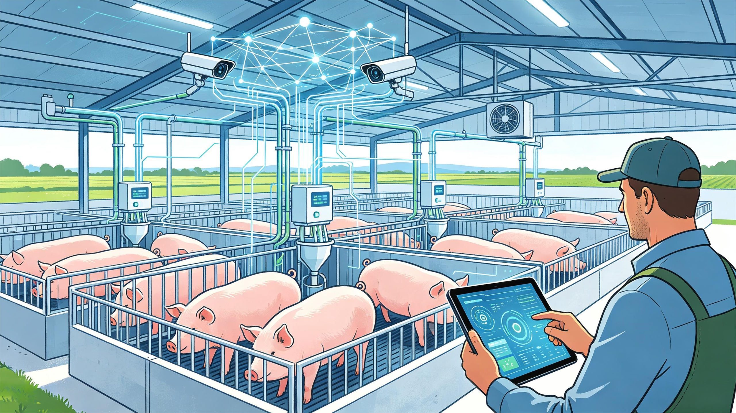 IoT・AIを活用したスマート養豚場、リアルタイムデータ監視・自動給餌・環境制御システム