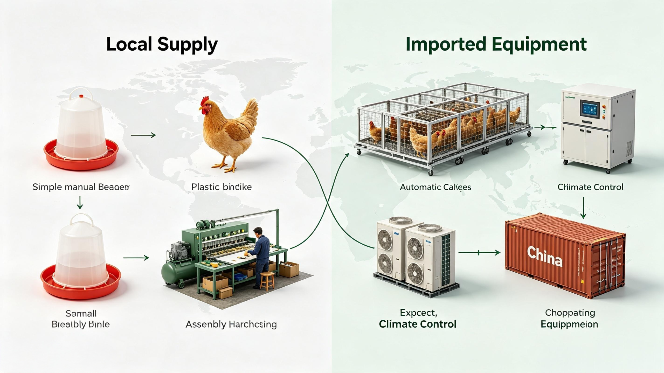 Geflügelausrüstung aus lokaler Produktion im Vergleich zu importierter Geflügelausrüstung in Bangladesch