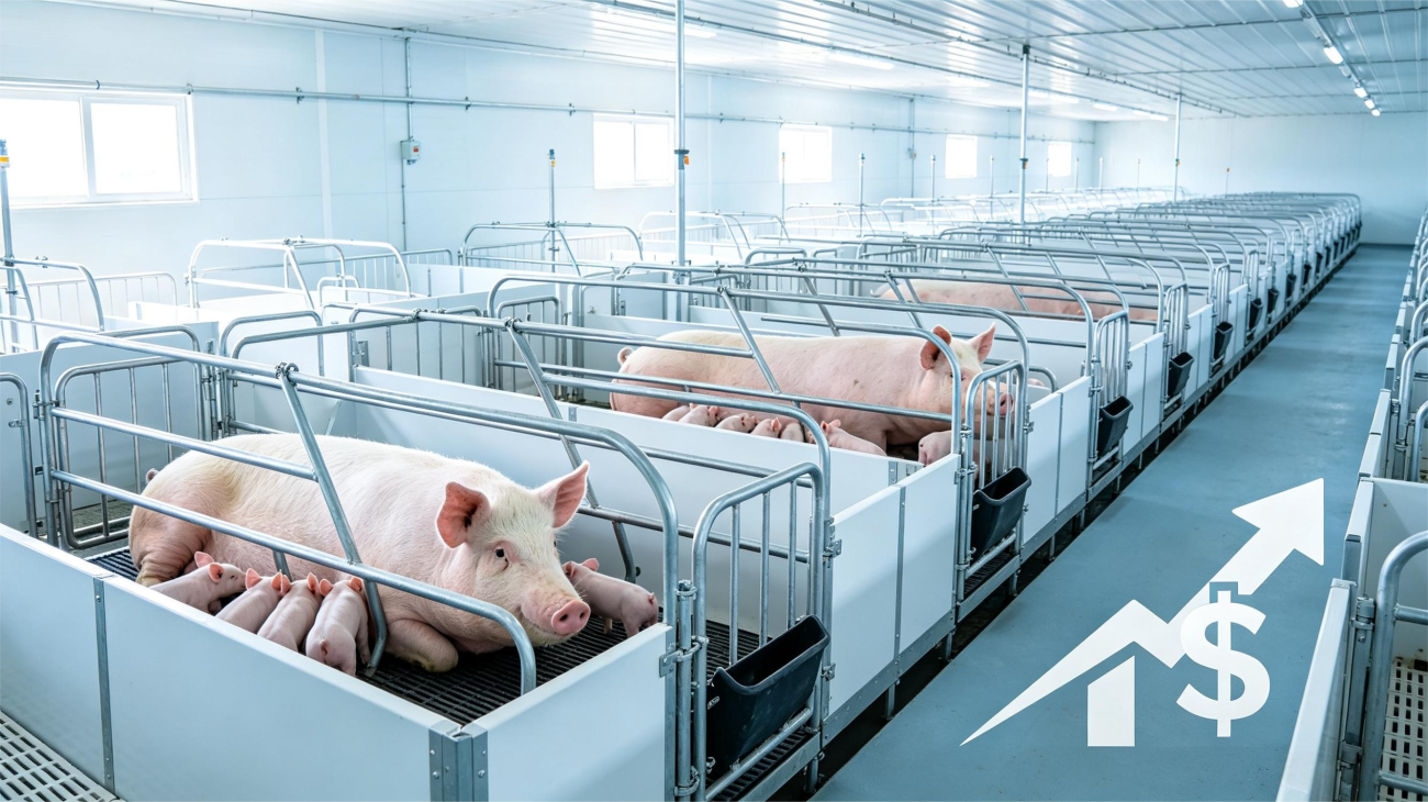 Modern farrowing crates system for commercial pig farm economic analysis