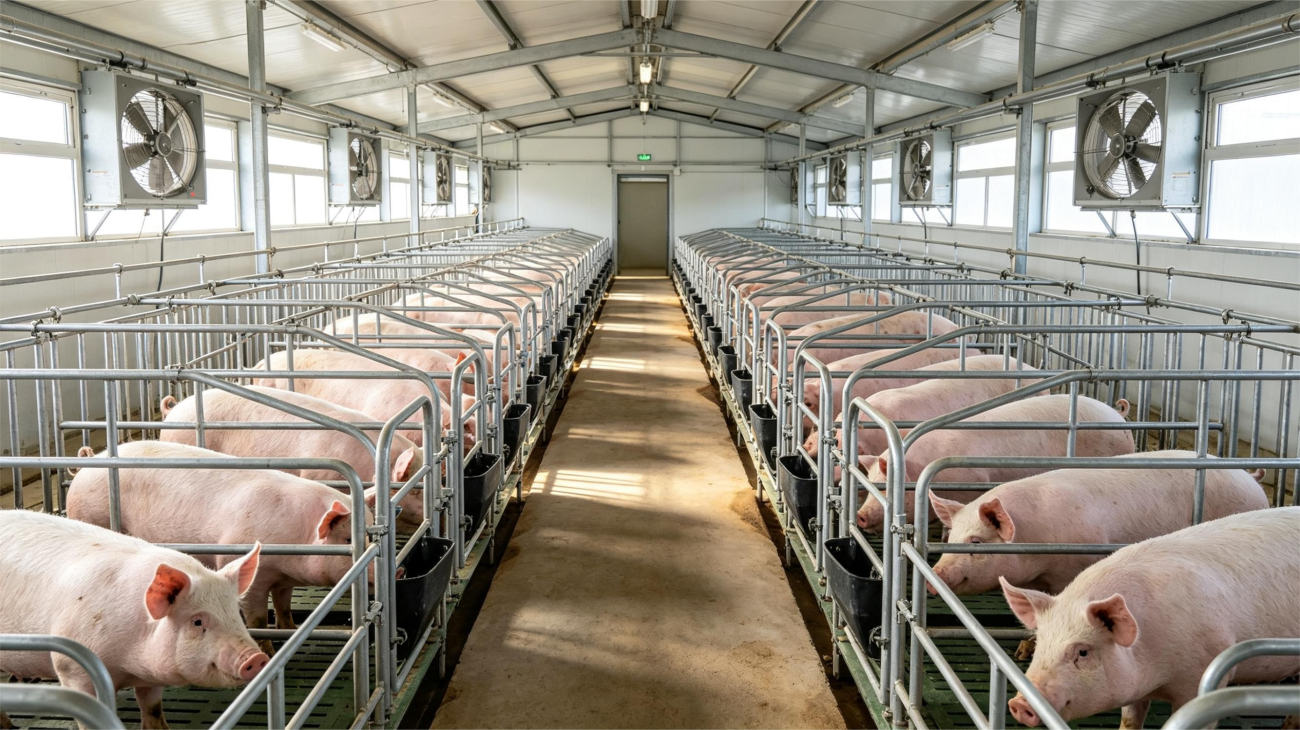 Modern gestation stall barn layout for 1000 sow farm
