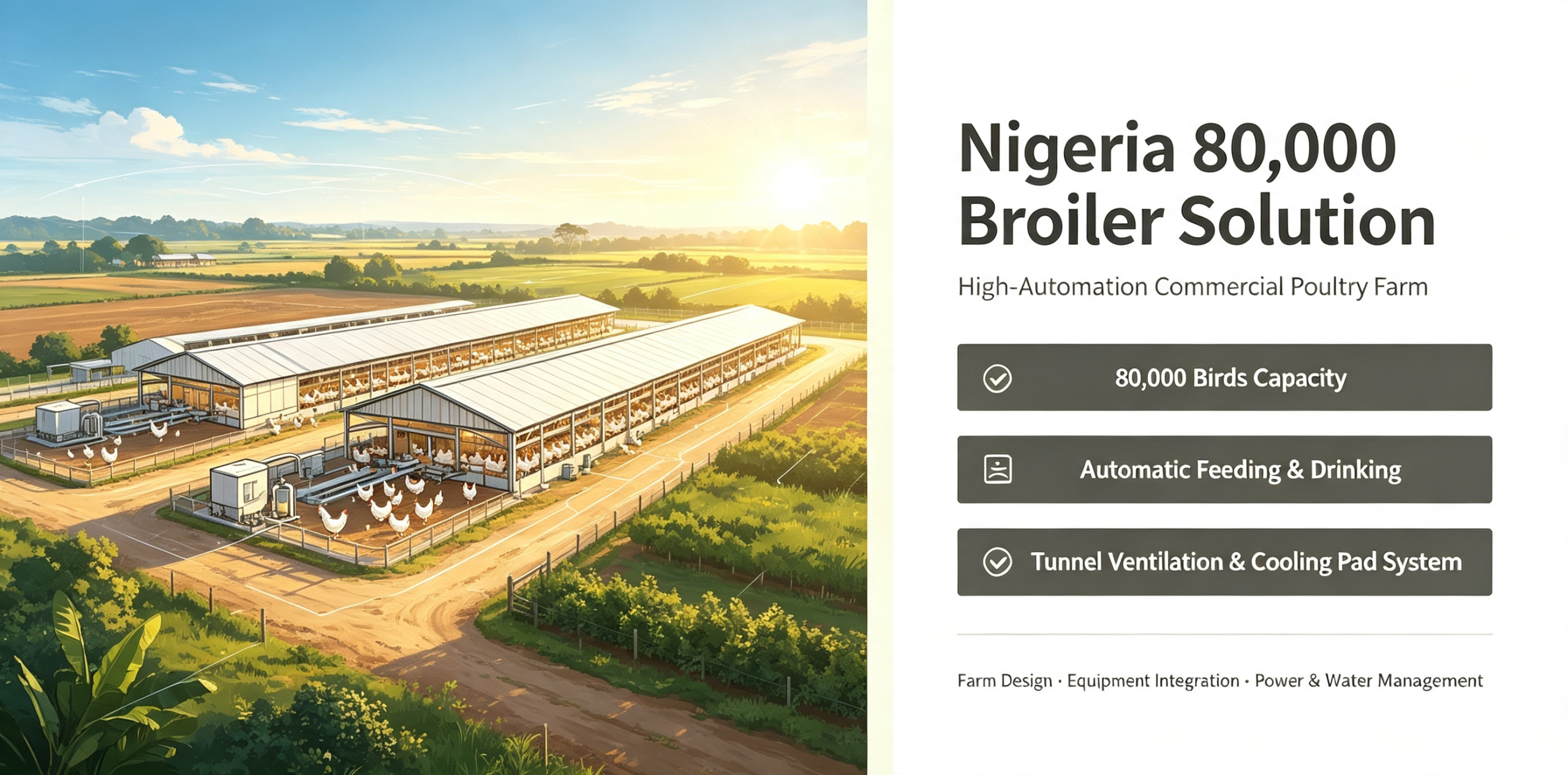 Solución para una granja avícola de 80 000 pollos de engorde en Nigeria