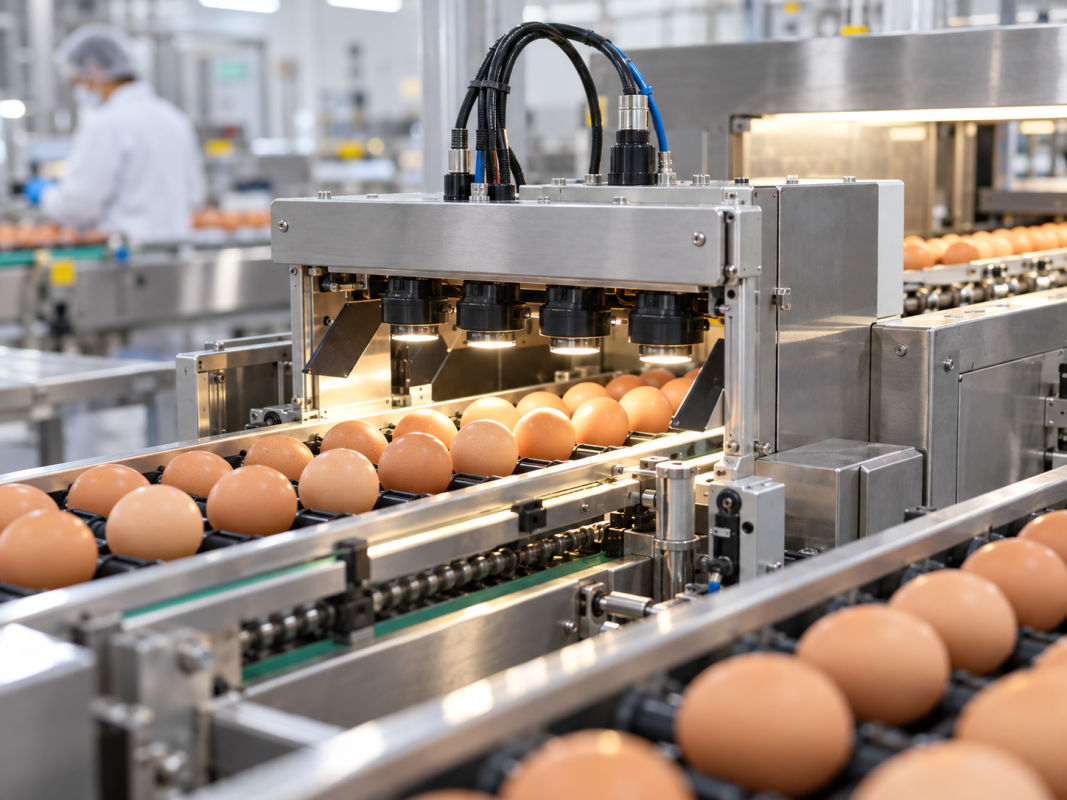 Egg crack detection system for egg grading line